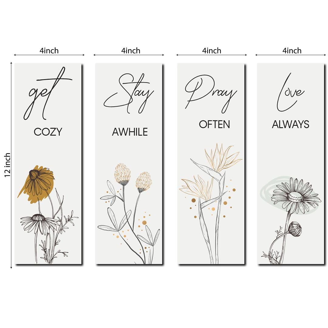 Cvanu Set Of 4 Get Cozy|Stay Awhile|Pray Often|Love Always Mdf Wall Hanging For Wall Decor (12Inchx4Inch)_H225